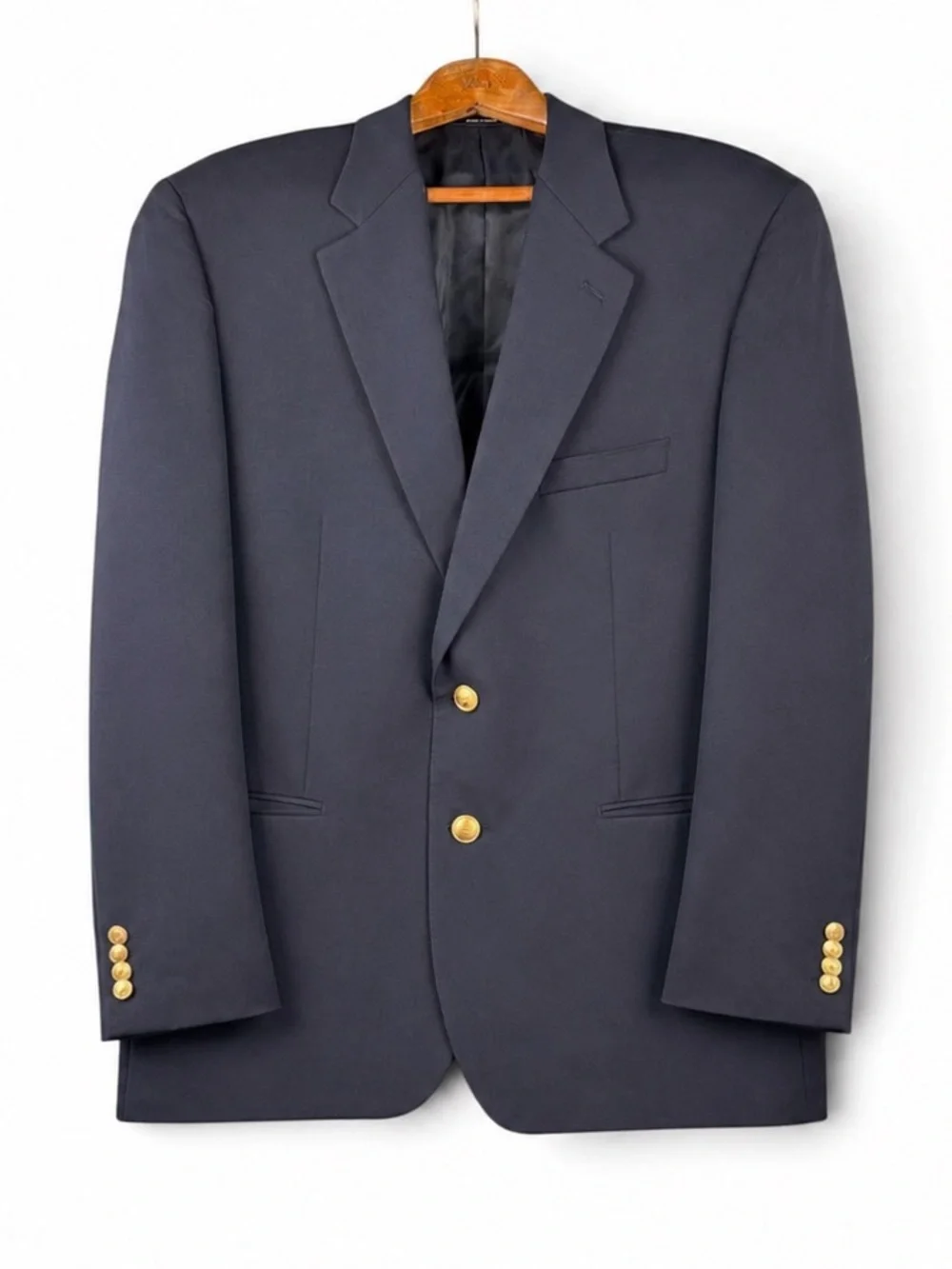 Chaps 100% Wool Navy Blue Sport Coat Blazer Gold Buttons Men’s Size 48 Regular